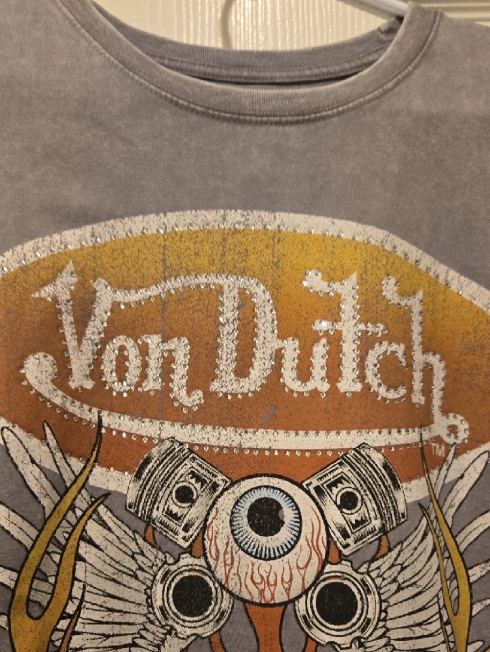 Von Dutch Gray Tee with Eagle & Flame Graphic Size M NWT Unisex - Picture 2 of 3